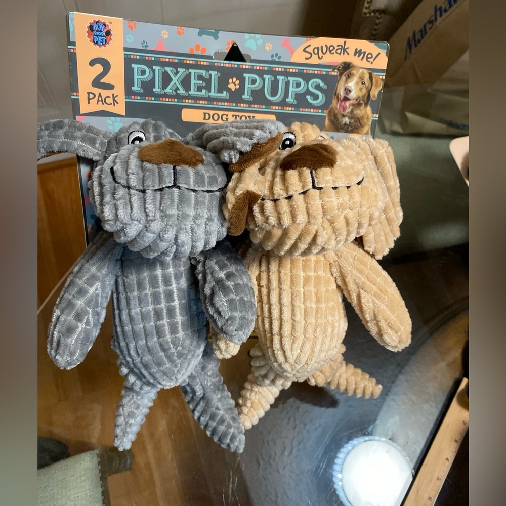 Bow Wow Set Of 2  Pet - Pixel Pup 12”  -  Squeaky Dog Toy .